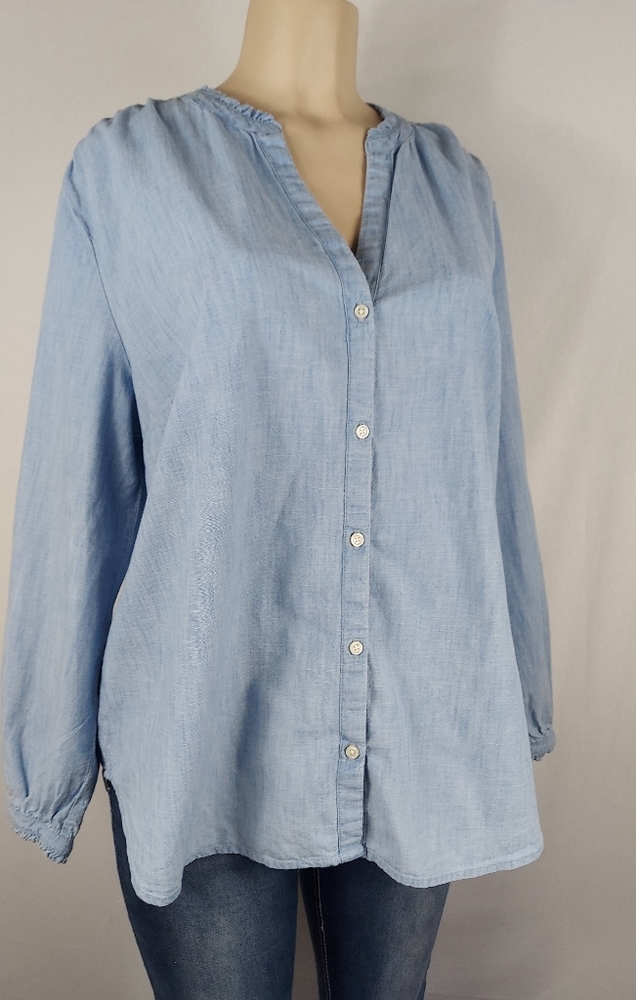Chambray Blue Women's Button-Up Tunic Top